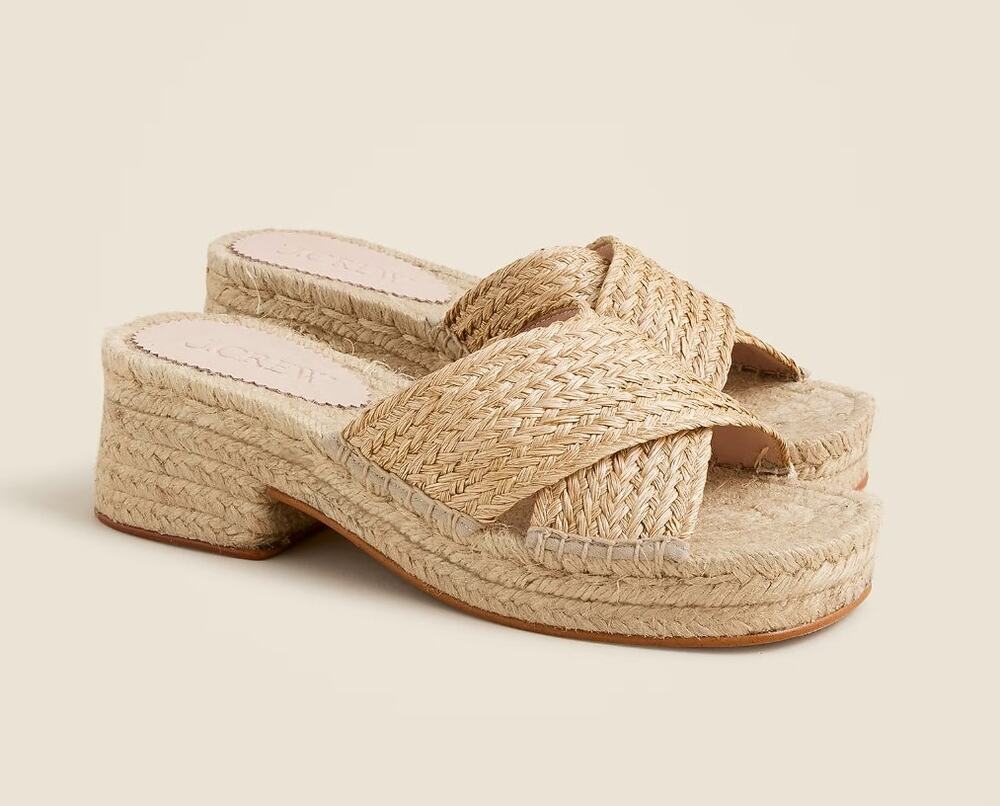 J. Crew Made-in-Spain Block-Heel Espadrilles Faux Raffia Natural Straw Sz 7 NWOB